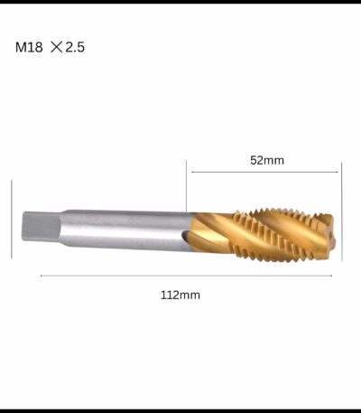 M18x2.5 HSS Tin-coated spiral tap.