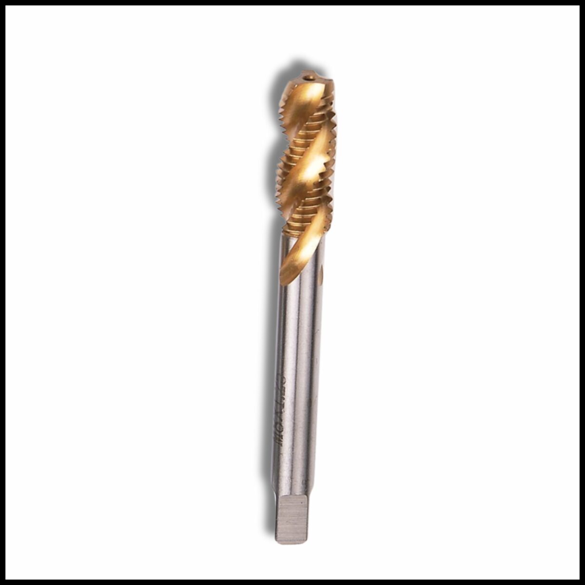 M8x1.25 HSS Tin-coated spiral tap.
